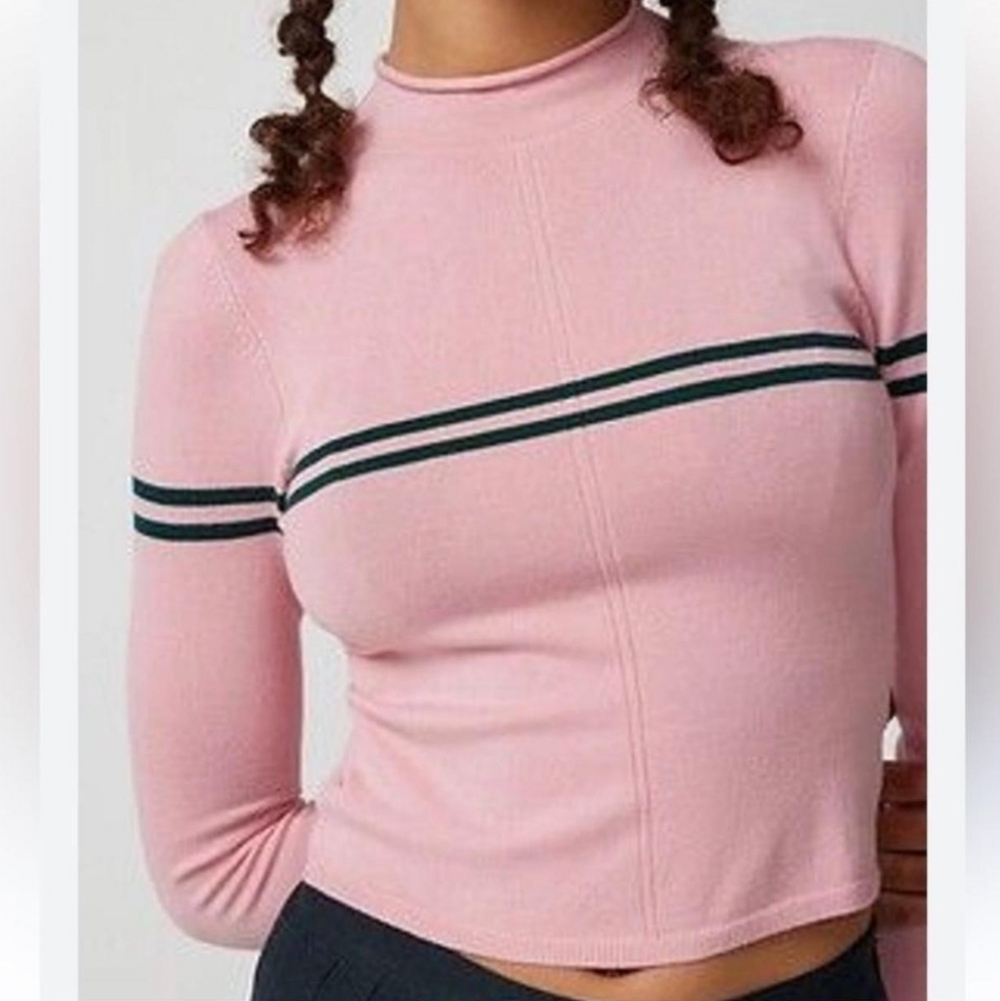 Urban Outfitters Angelo Mock Neck Sweater Pink Green Medium Stripe Knit Top